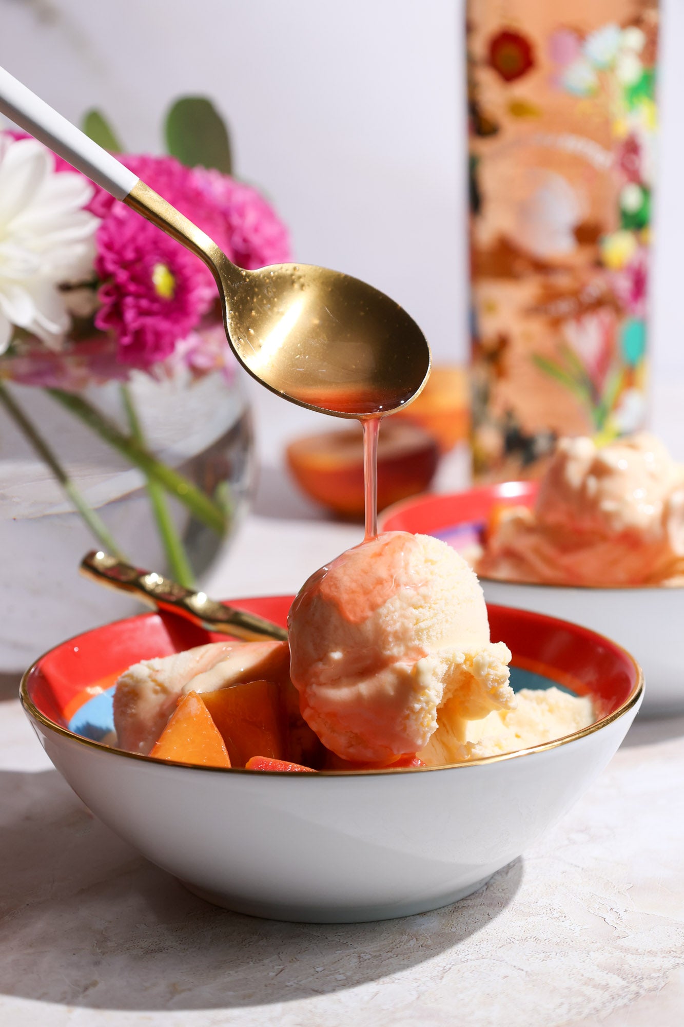 Rose Marinated Peaches and Gelato