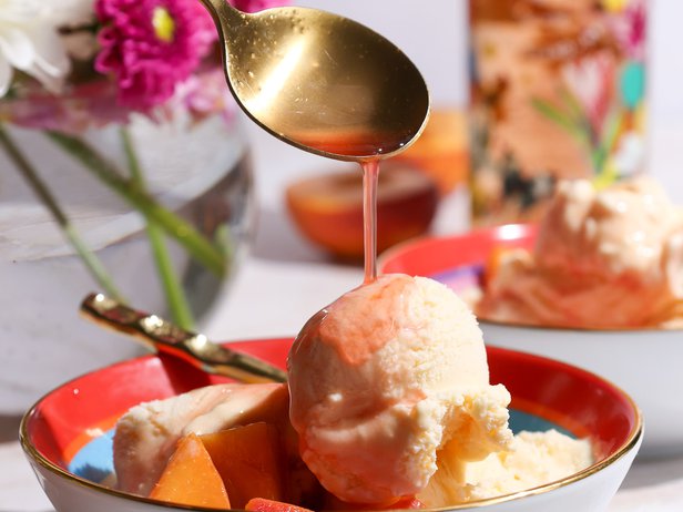 Rose Marinated Peaches and Gelato